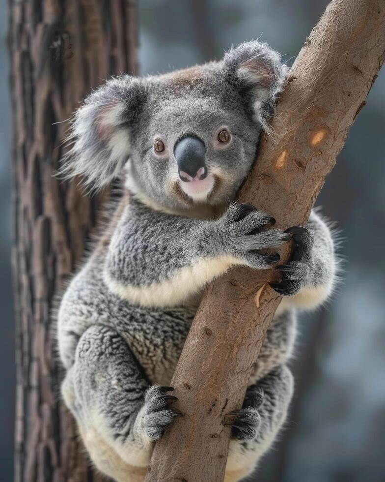 Koala Gripping a Tree Trunk in an Australian Forest photo