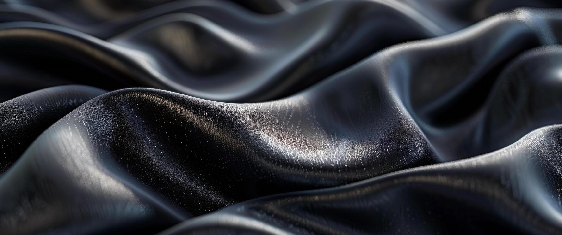Closeup of Draped Black Satin Fabric With Smooth, Reflective Surface photo
