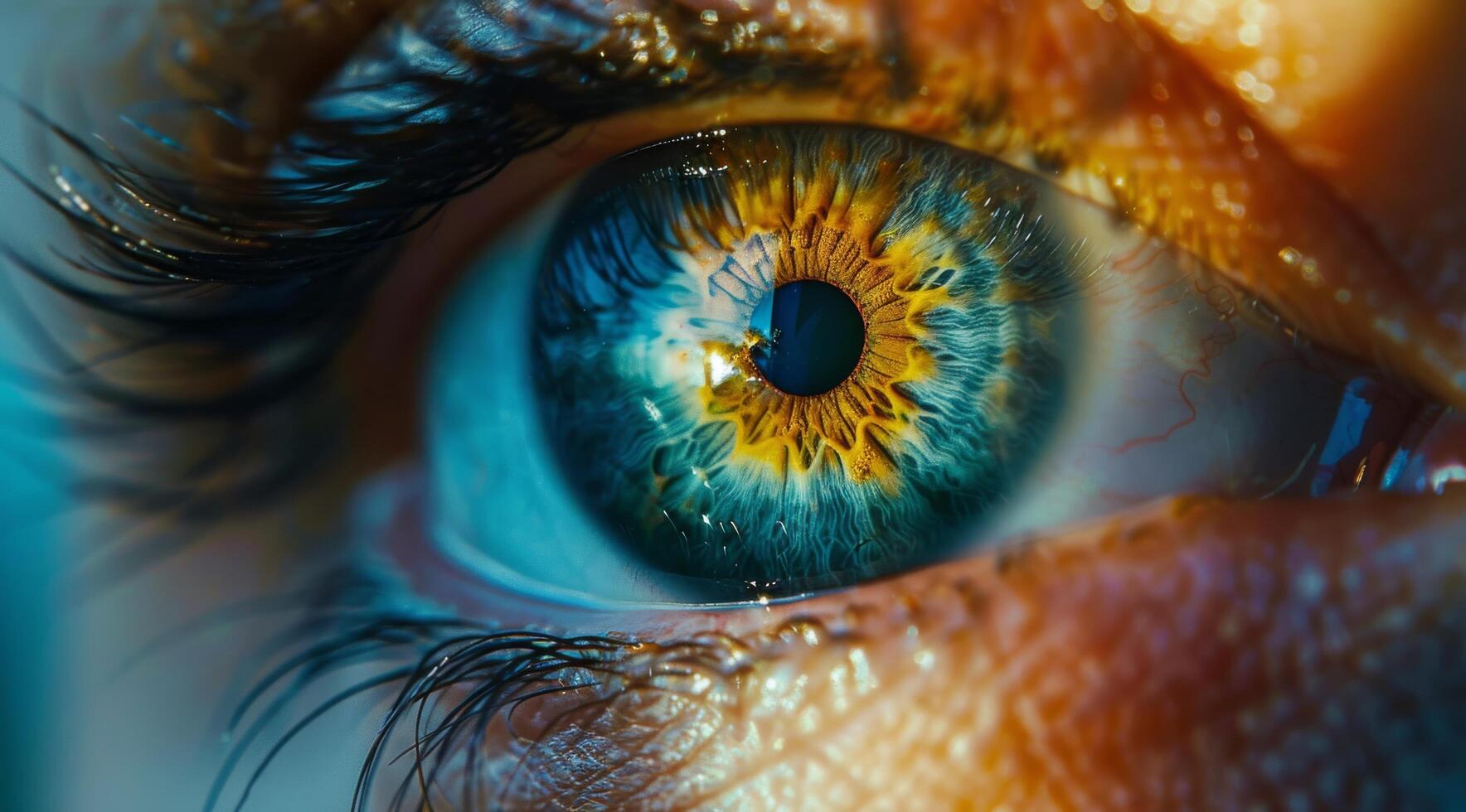 Close-Up Macro Photography of a Blue Eye With a Yellow Iris photo
