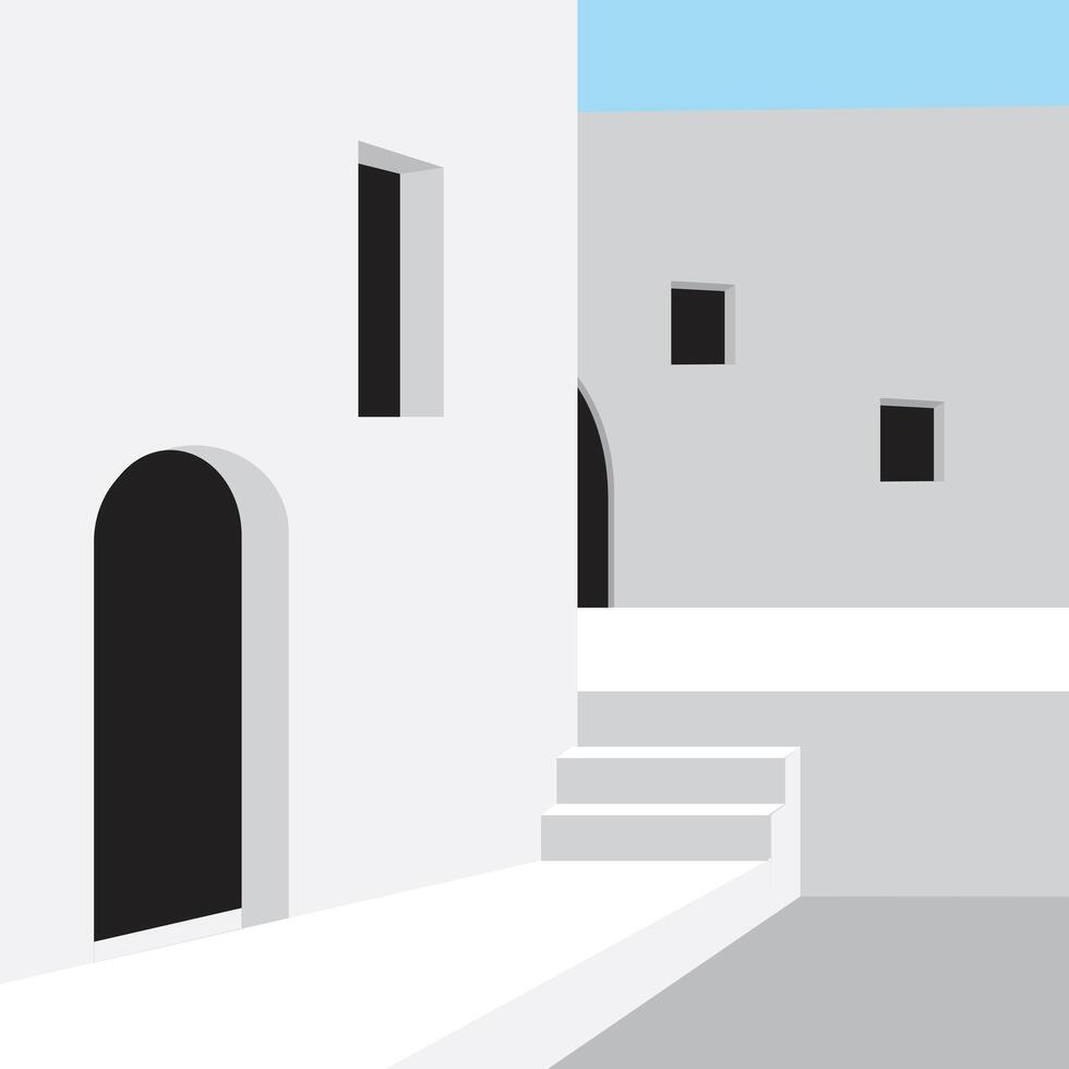 exterior of white building in greece vector