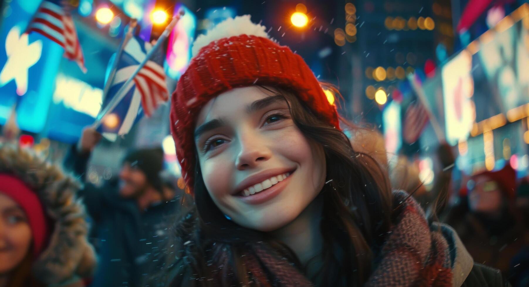 Woman Smiling in Crowd During Parade photo