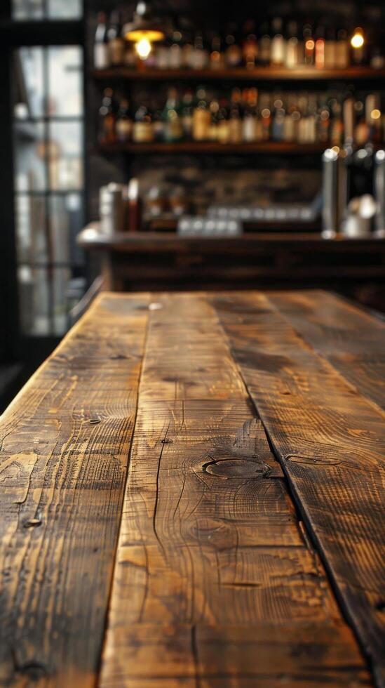 Wooden Table Top at Bar photo