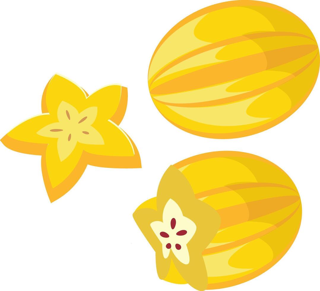 Yellow Starfruit Illustration with Whole and Sliced Views vector