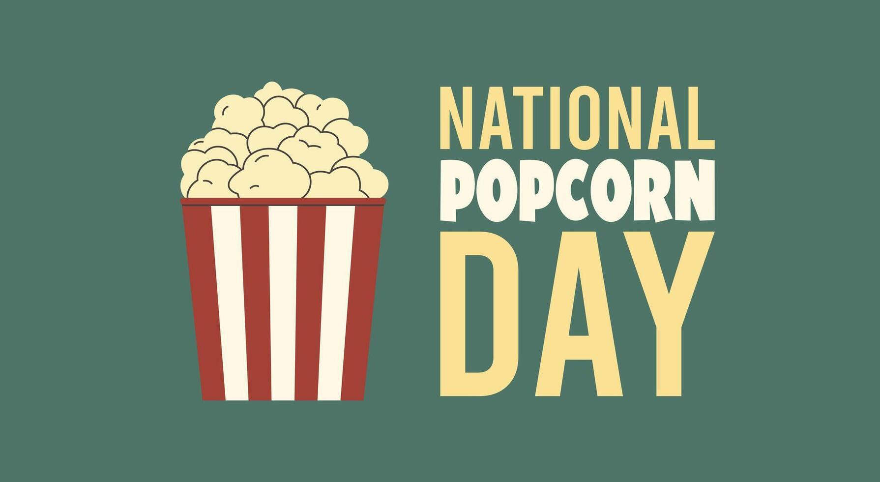National popcorn day design on green background.Traditional box of popcorn on isolated retro background.Poster, banner,card. Cinema icon in flat style.Favorite movie theater snack. vector