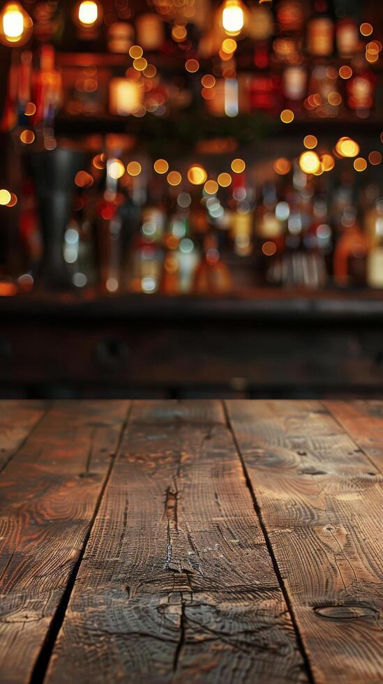 Wooden Table With Blurry Background photo