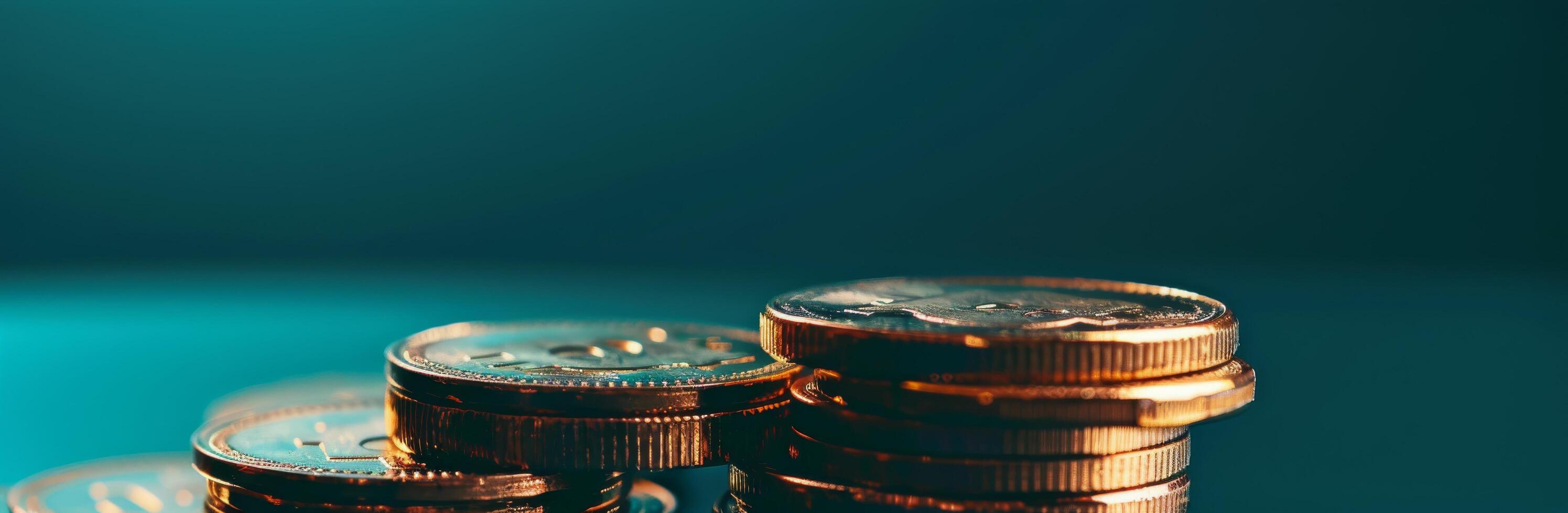 Stack of Gold Coins on Teal Surface photo
