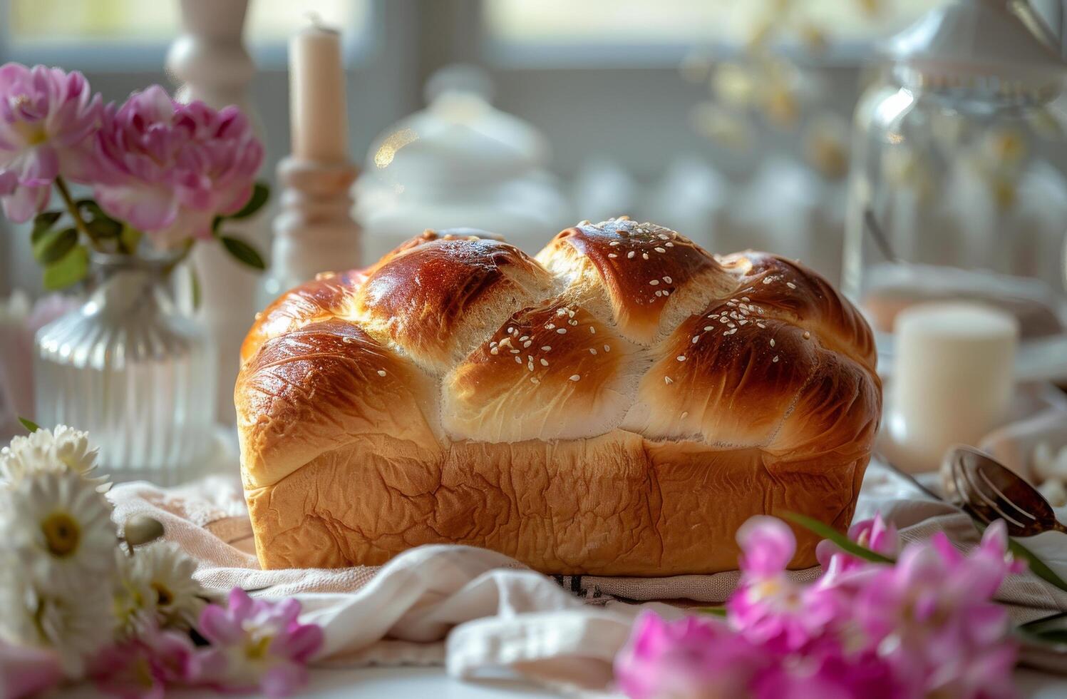 Freshly Baked Loaf Of Bread On Wooden Cutting Board photo