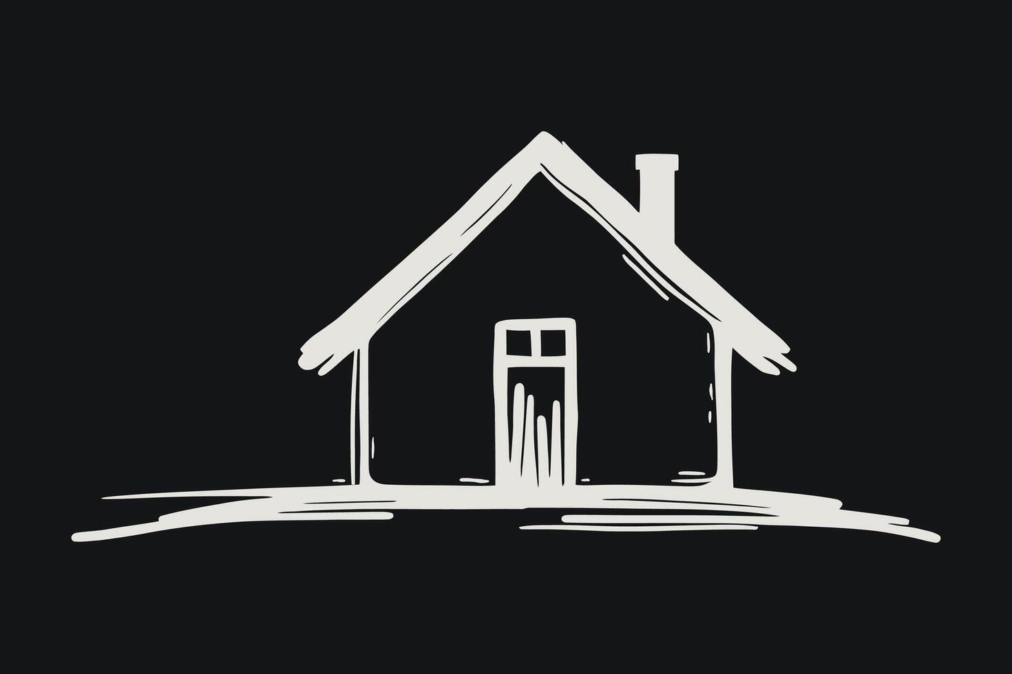 Simple house sketch, features a pitched roof, chimney, window, and door vector
