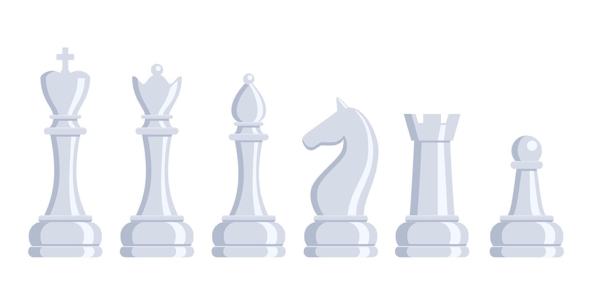 Chess pieces, set of elements. Sports and intellectual game, strategy. Queen, king, bishop, knight, rook, pawn. illustration. vector