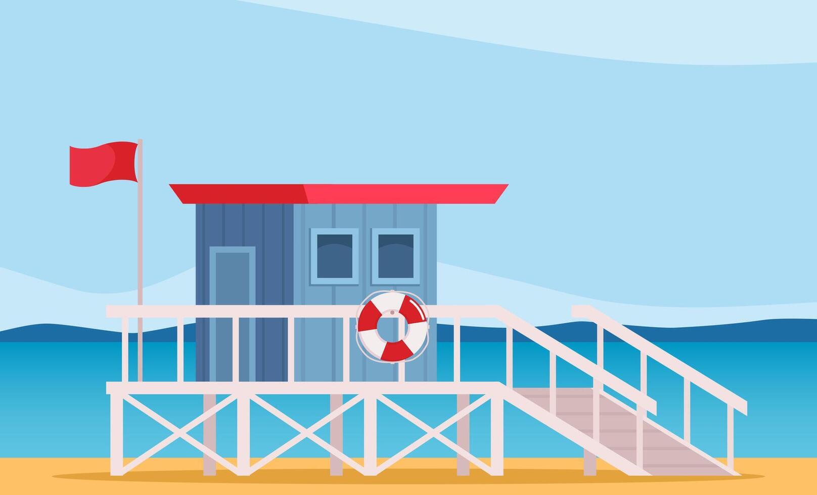 Lifeguard tower on the beach. Coast guard station in modern flat design. illustration. vector