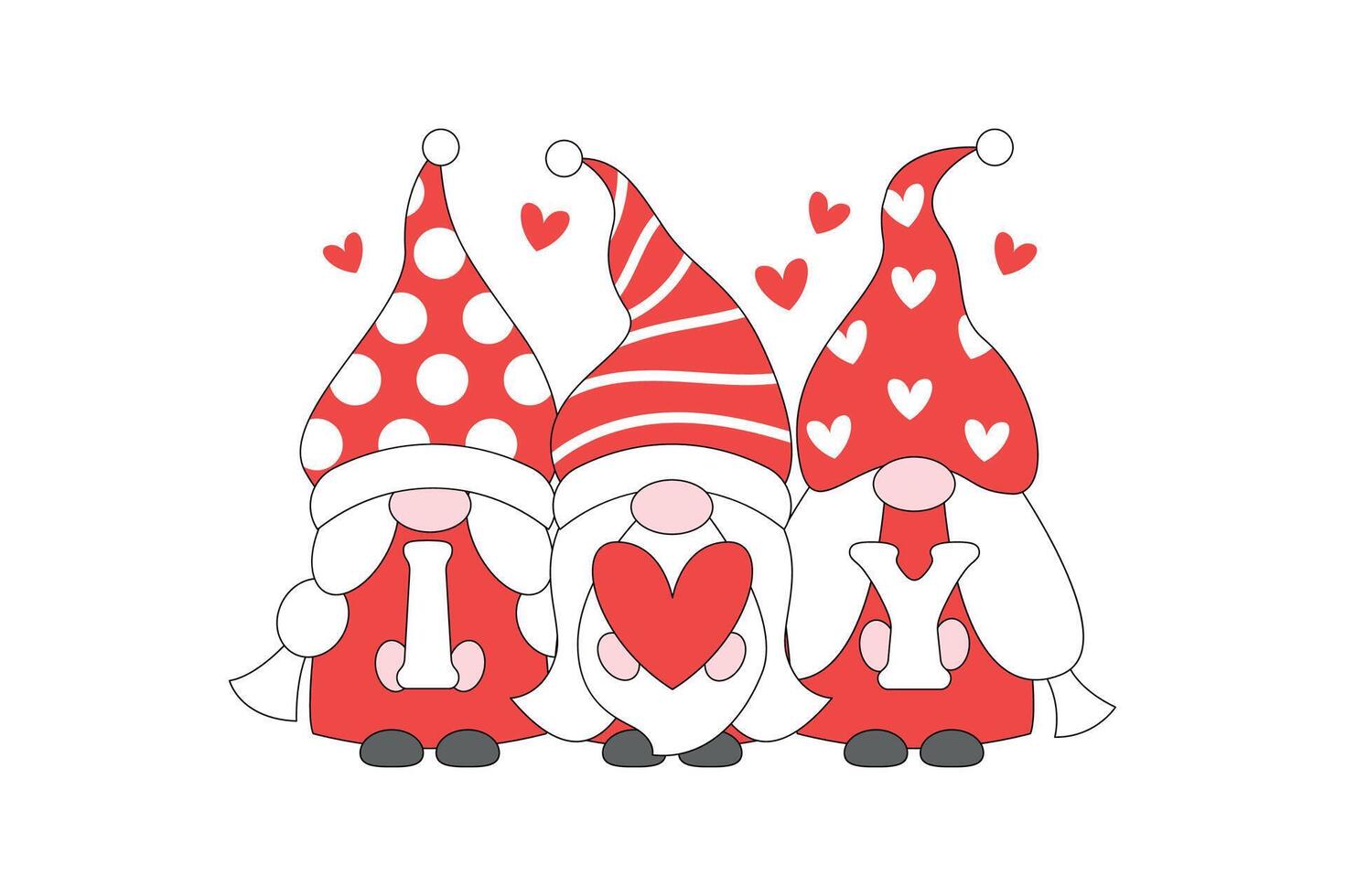 Festive banner for Valentine's Day. Cute gnomes with the text I love you in their hands. Illustration in doodle style. illustration vector