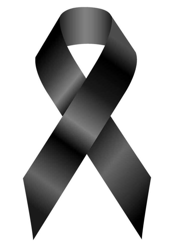 Black awareness ribbon isolated on a white background. Mourning and melanoma symbol. Terrorism and death symbol. Funeral, mourning, death, memory. vector
