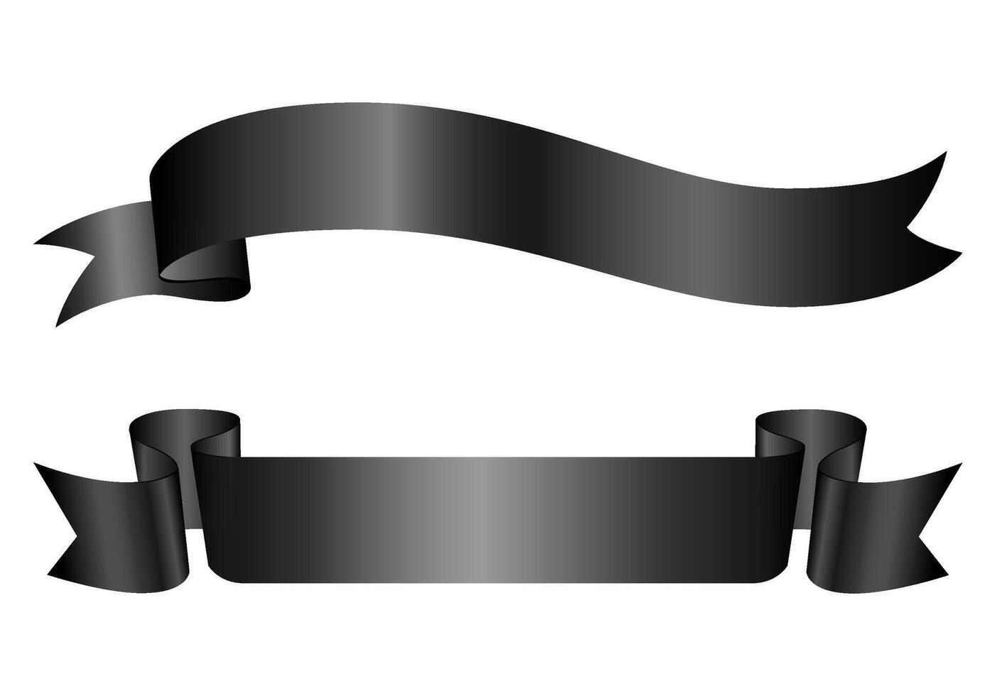Black award ribbon banners for text. Blank Black award Ribbon Collection Pack Template. Different Empty Black Ribbon. Black Ribbons. Various shapes. Funeral, mourning, death, memory vector