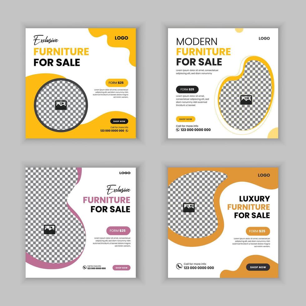 Furniture sale social media post design four variation set bundle vector