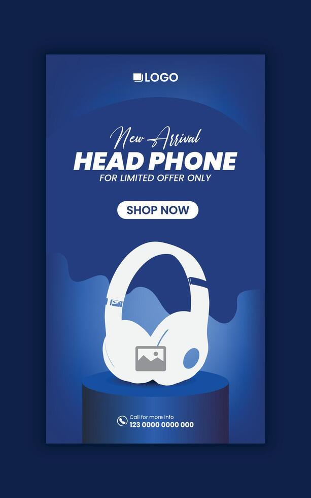 Vertical banner Headphone sale Social media story banner design and web post vertical banner design template vector