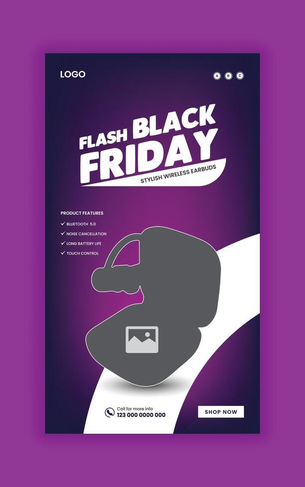 Exclusive earbuds social media story and black Friday web banner template design vector