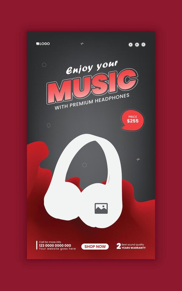 Headphone sale social media story banner design and technology device promotion post design template vector