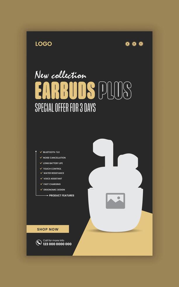 Social media story banner template for Black Friday super sale and earbud online post design vector