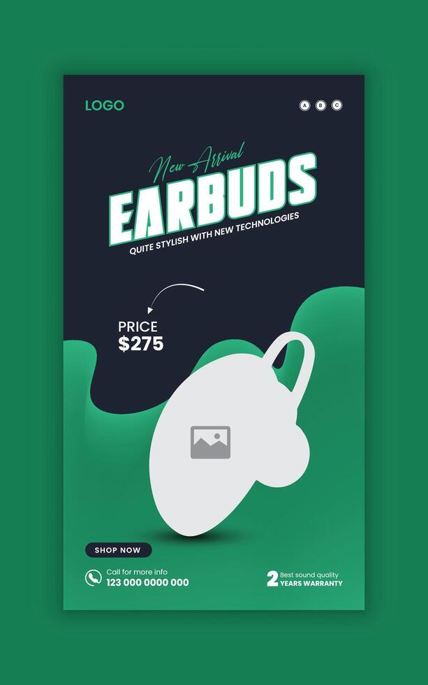 New arrival Black Friday super sale social media story banner template and earbud online post design vector