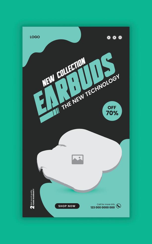 New collection earbud product sale social media story banner design template, black Friday mega sale web post banner vector