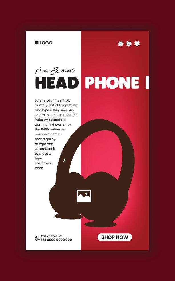 Headphone sale Social media story banner design template vector