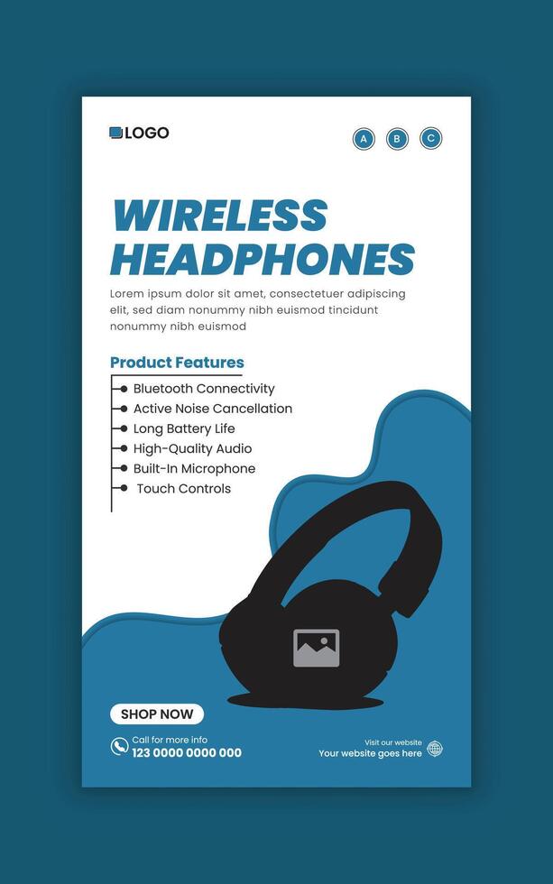 Web post vertical banner design template, Headphone sale Social media story banner design vector