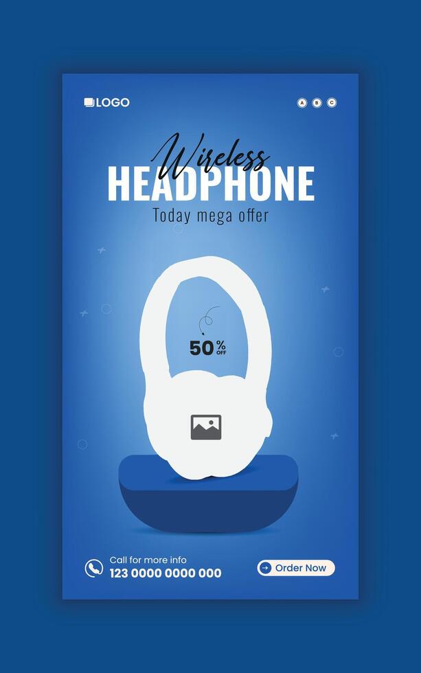 Wireless headphone sale Social media story banner design template vector