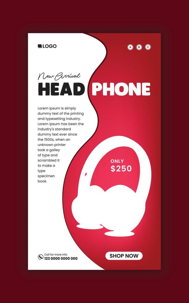 Headphone sale Social media story banner design and web post vertical banner design template vector