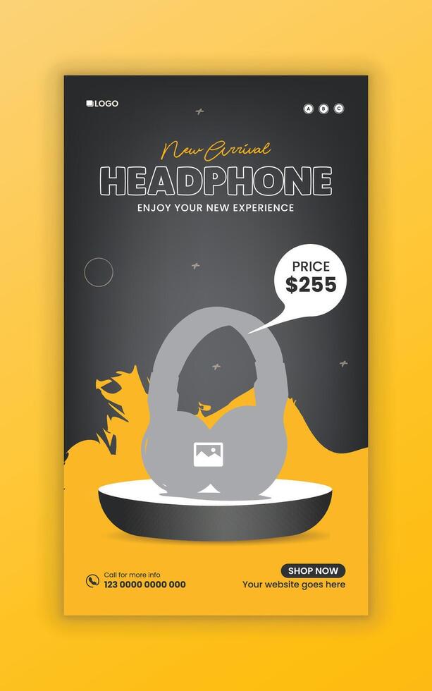 New arrival headphone sale Social media story banner design and web post design template vector