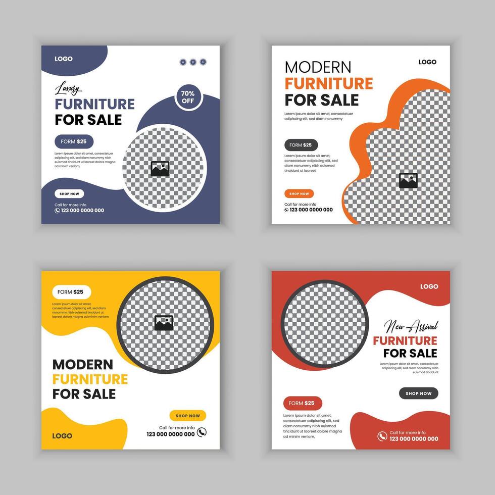 Luxury modern furniture social media post design template set bundle vector
