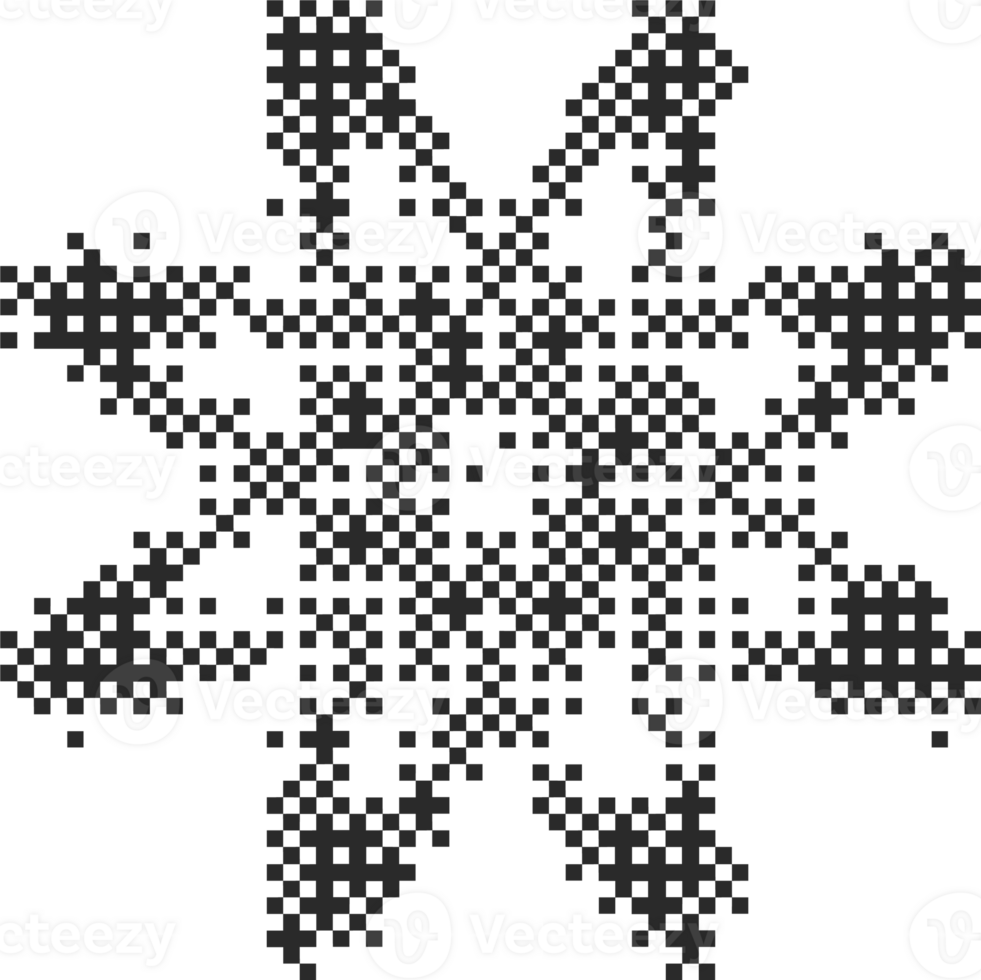Pixel pattern shape. Textured flower with bitmap Y2k dither gradient. Retro star with old computer game graphic effect. Halftone grunge illustration png