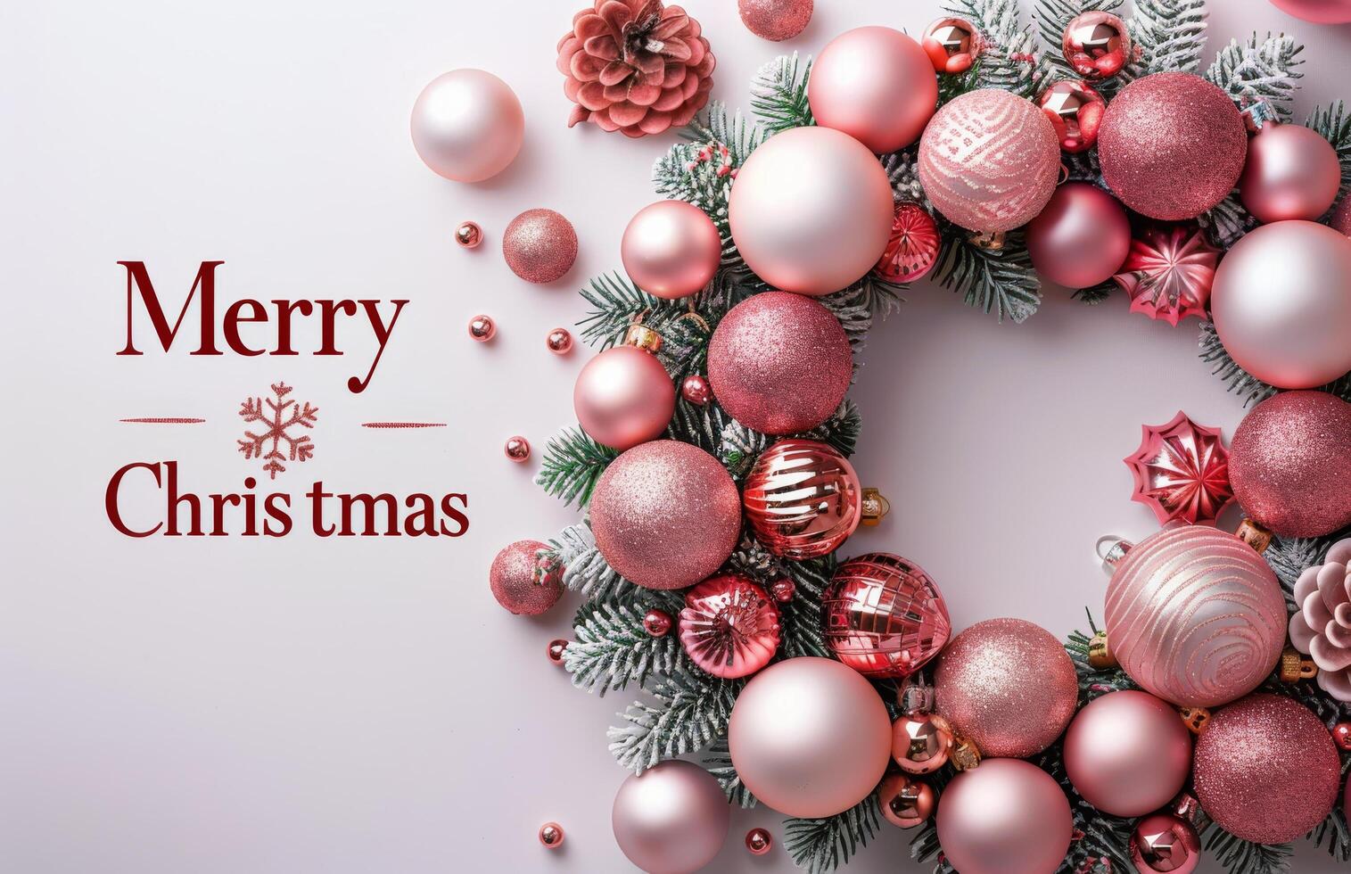 Frosted Christmas Wreath With Blue and Pink Ornaments photo