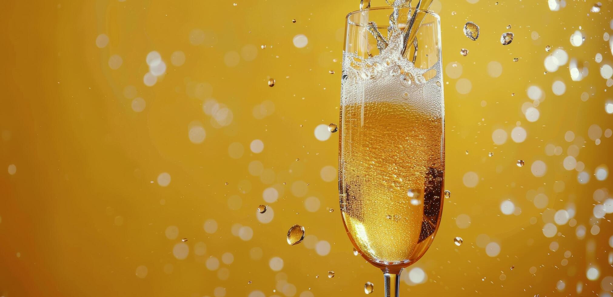 Champagne Pouring Into Glass With Bubbles in the Background photo