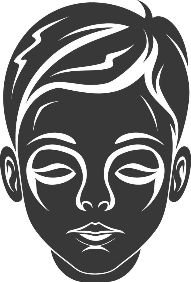 A black and white illustration of a boy's face vector