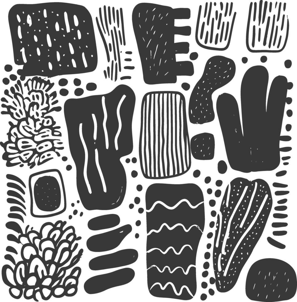 A black and white drawing of various shapes vector