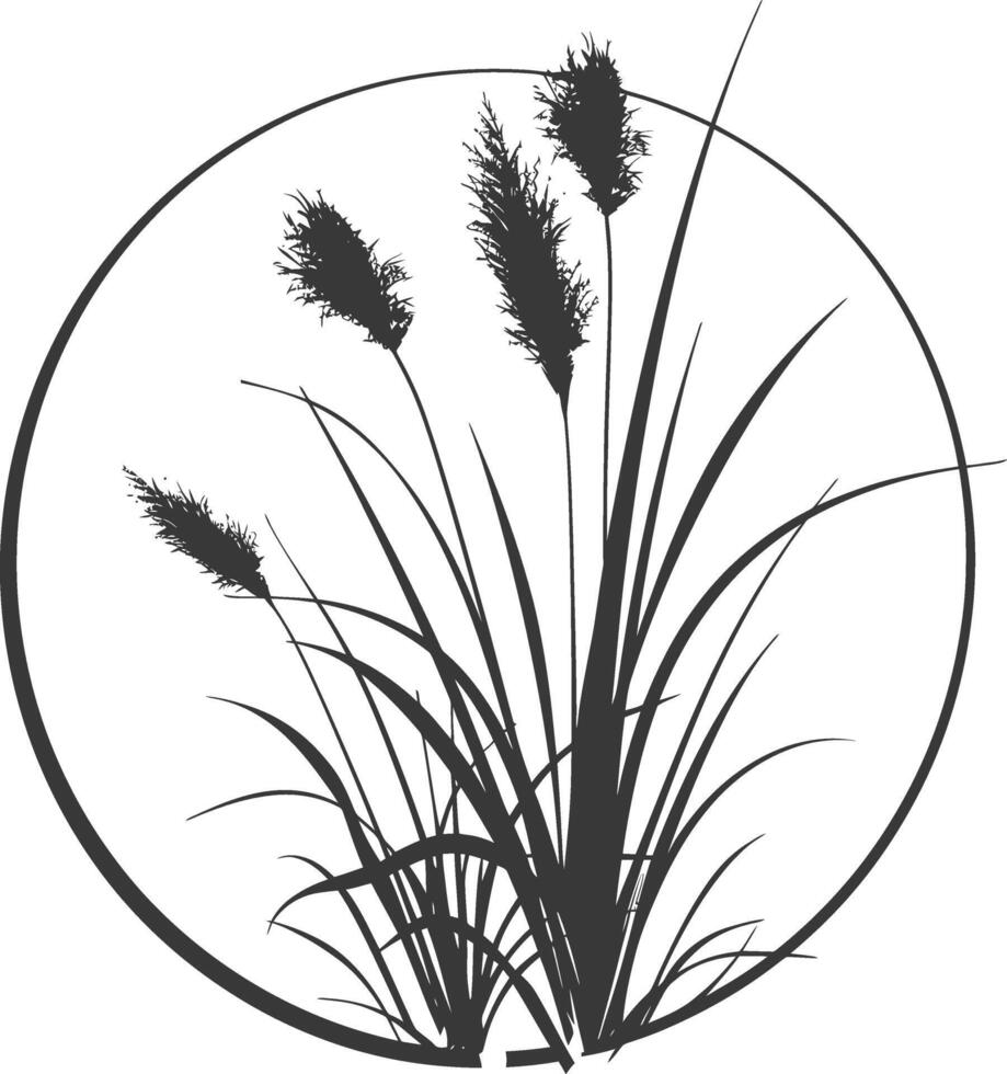 A black and white drawing of grass in a circle vector