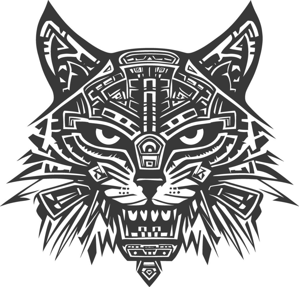 A black and white drawing of a lynx head vector