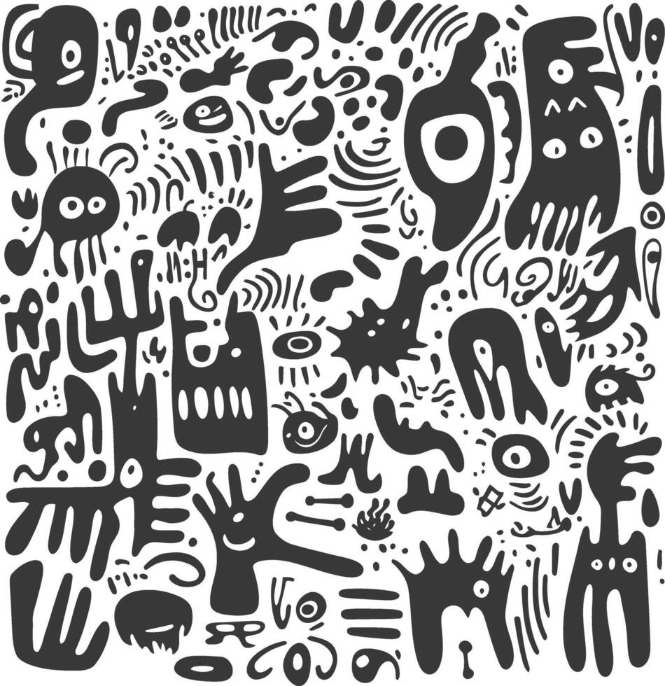 A black and white drawing of a bunch of different animals vector