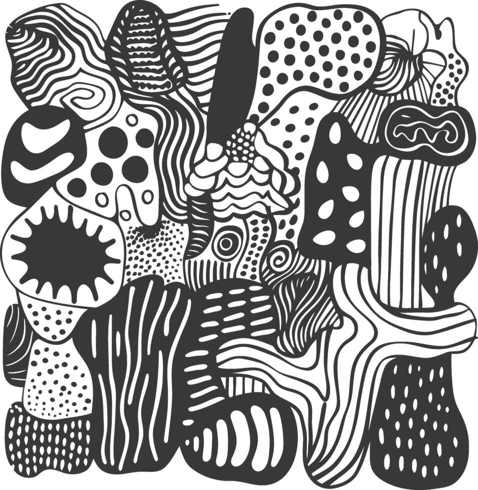 A black and white drawing of a bunch of different shapes vector