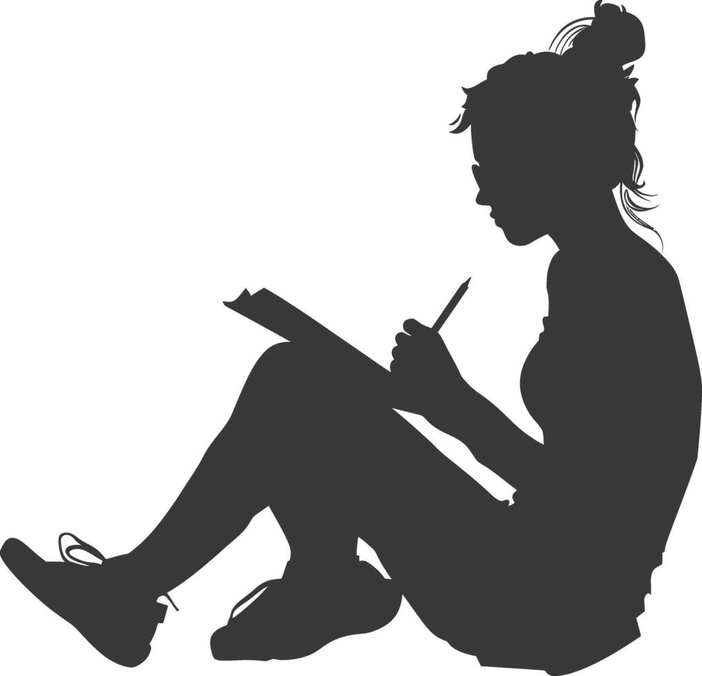 Silhouette of a girl sitting and writing vector