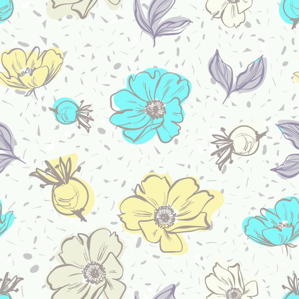 seamless pattern colorful hand drawn groovy floral background vector