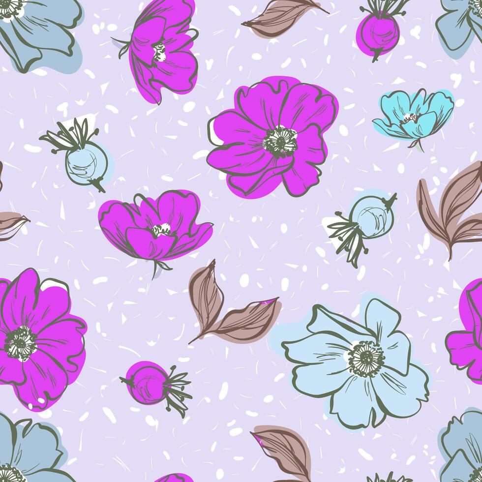 seamless pattern colorful hand drawn groovy floral vector