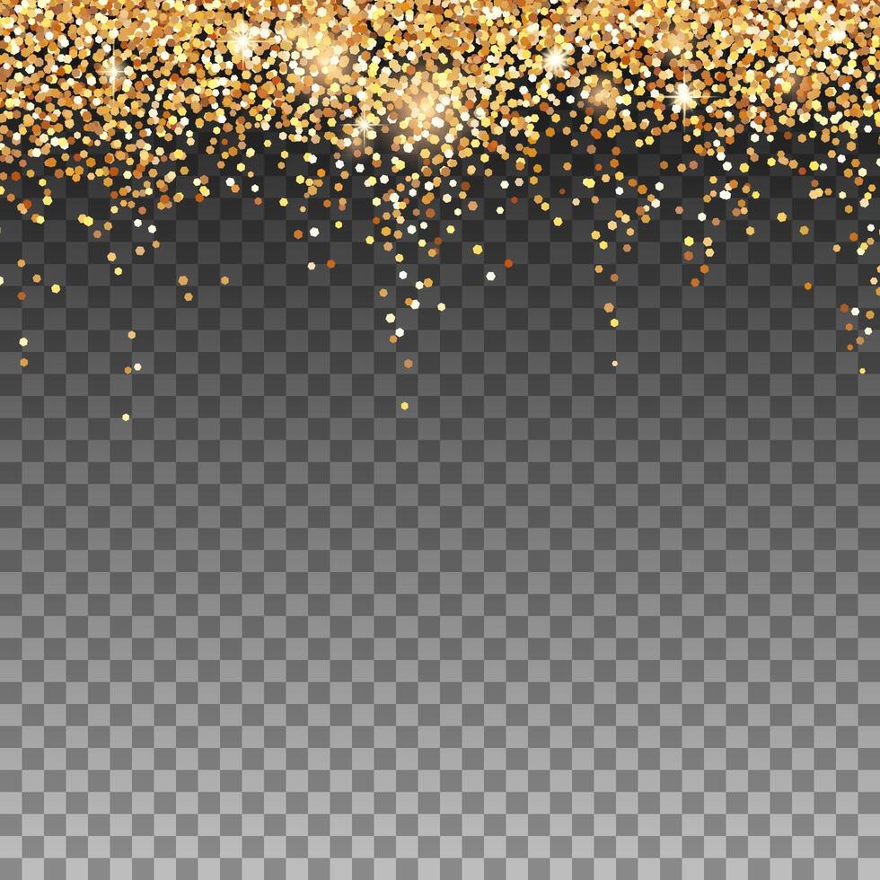 Falling glowing glitter particles isolated on dark background. Great for design Christmas, valentine and birthday cards, posters, wedding or party invitations, website banners. vector
