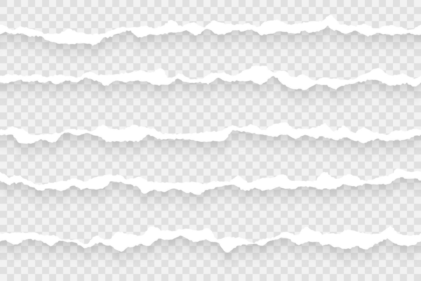 Set of realistic illustrations of ripped sheets with soft shadow. Horizontally seamless torn paper edges. vector