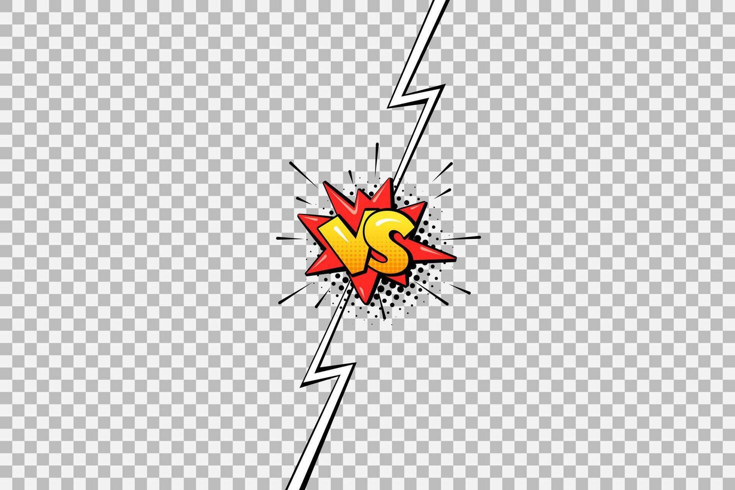 Pop art versus background template for cartoon comic book page or poster. Boom bubble with halftone effect and lightning border in pop-art style design. VS sign isolated on light background. vector
