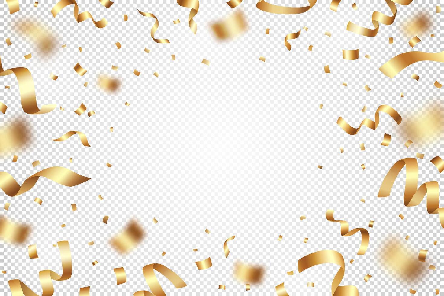 Festive illustration of flying exploding shiny gold foil confetti and tinsels on a light background. Suitable for holiday poster, Christmas greeting card, wedding or birthday invitation vector
