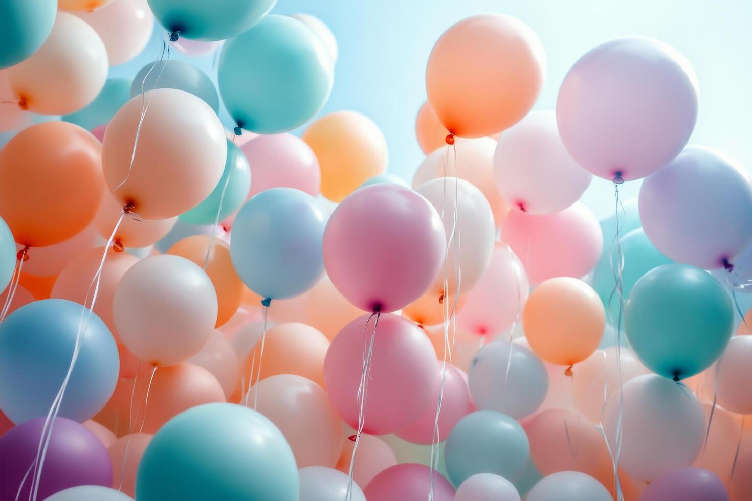 Colorful balloons floating under a bright blue sky during a cheerful outdoor gathering photo