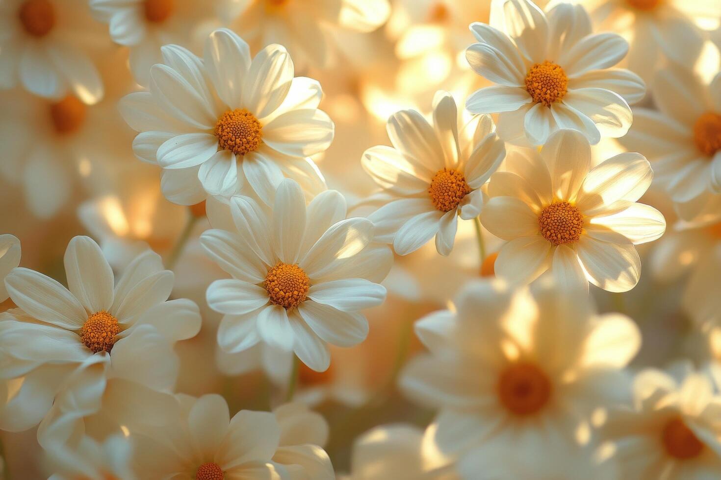 Beautiful daisies blooming in a sunlit field during spring, showcasing natures vibrant colors photo