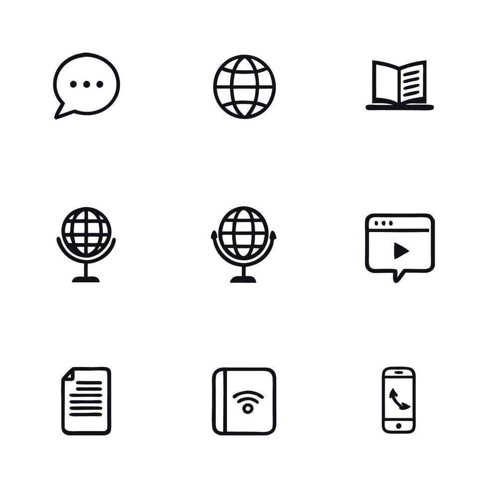 A black and white image of a globe and a globe icon set illustration design vector