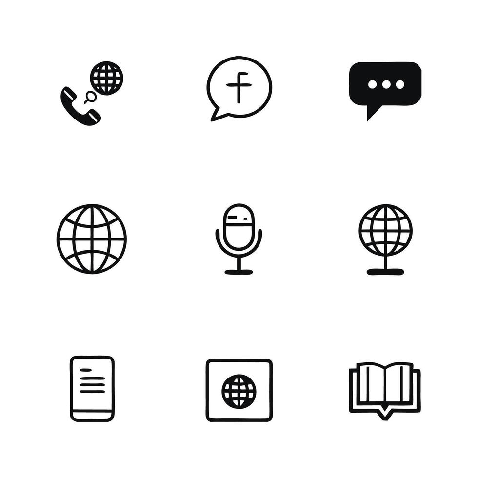 Black outline communication icon set illustration vector